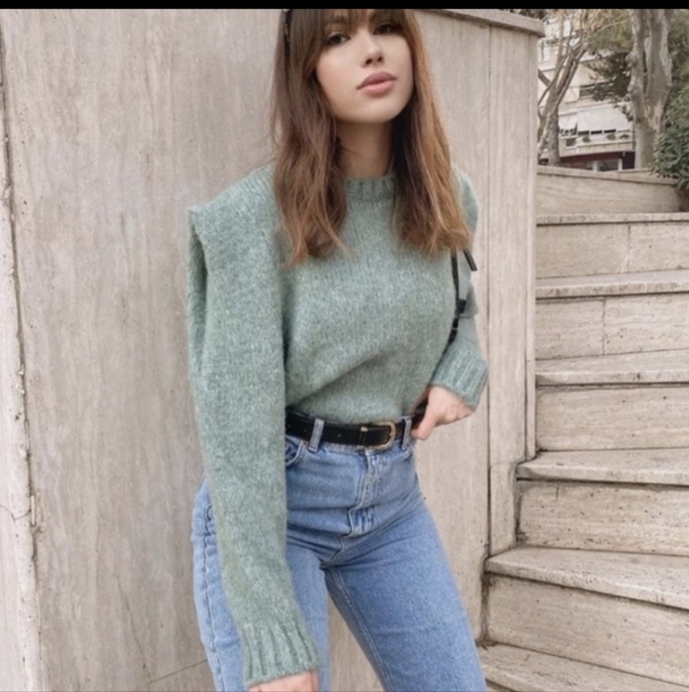 Cropped Seafoam Squared Shoulder Sweatshirt